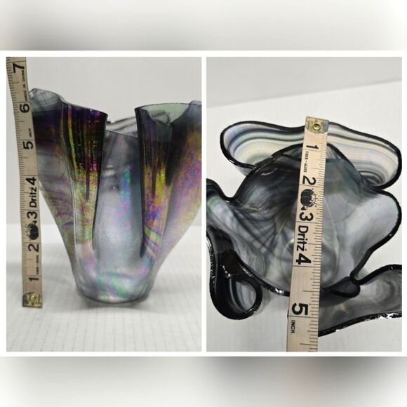 Studio Hand-blown Glass Iridescent Handkerchief Drape Vase - Picture 7 of 12